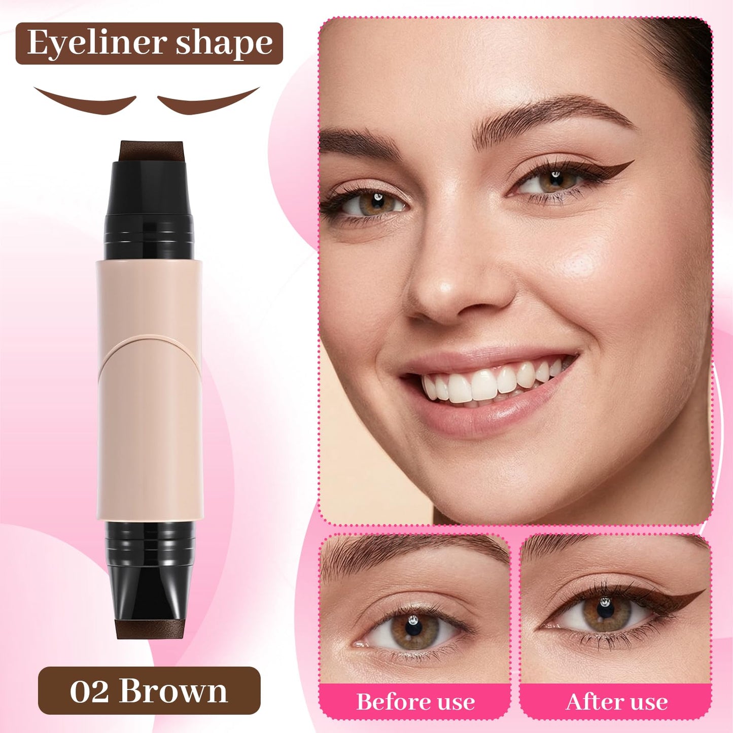 Thrymme 2PCS Winged Eyeliner Stamp Brown and Black, Stamp Wing Eyeliner, Long Lasting Waterproof for Winged Cat Eye, Easy Beginner Stamps & Precision Brush (Brown and Black)