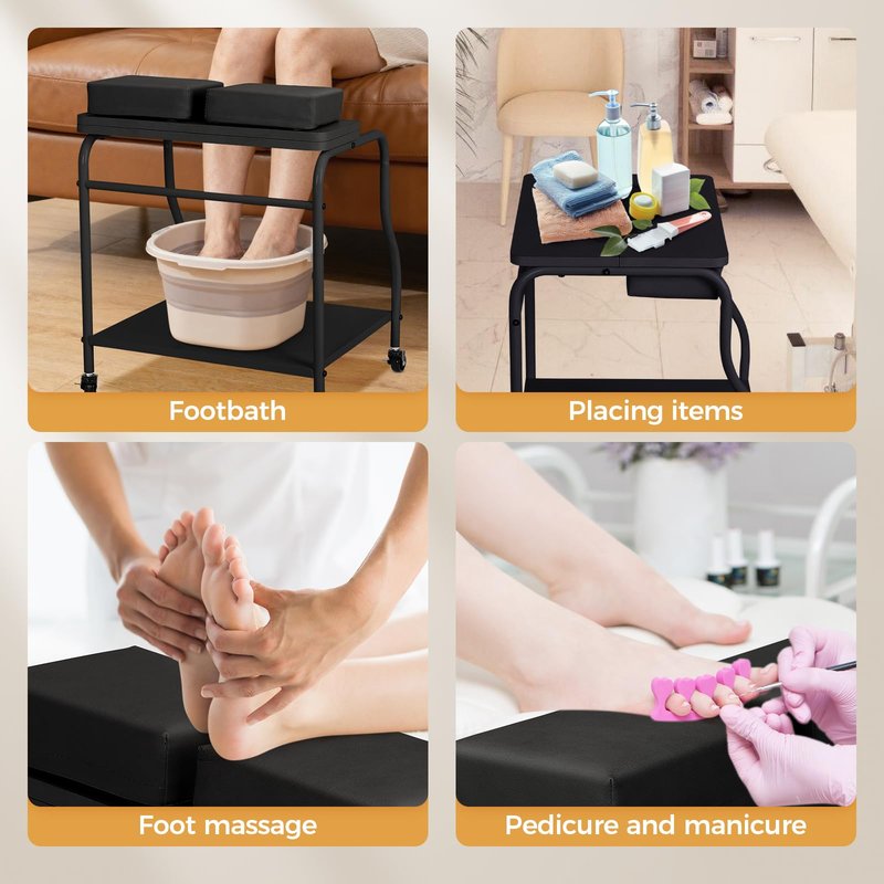 FAHKNS Pedicure Cart with Foot Rest, Portable Salon Nail Rolling Cart, Pedicure Foot Rest for Manicure Massage Station with Comfortable Cushion Footrest Stool for Spa Home and Beauty Salon Use