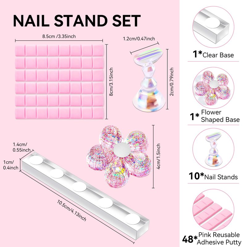 Makartt Nail Stand for Press On Nails Display Practice Art Painting Magnetic Fake Nail Holder for Painting Nails Stand for False Nail Designs with Reusable Putty for Home DIY Beginner Salon Supplies