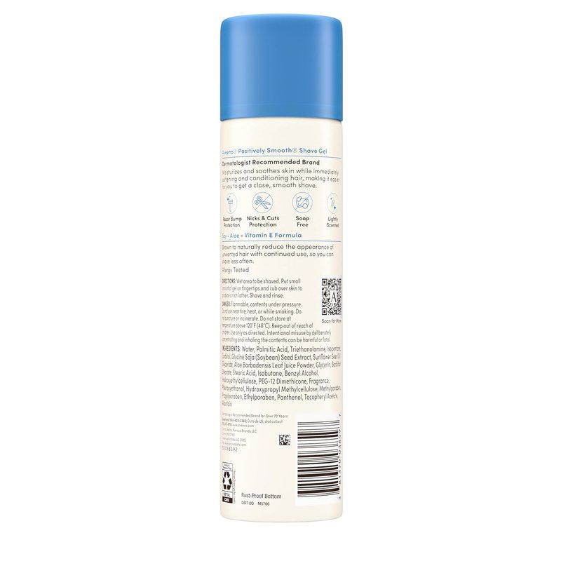 Aveeno Shave Gel - Positively Smooth Moisturizing Formula with Soy, Aloe & Vitamin E | 7 oz, 6 Pack