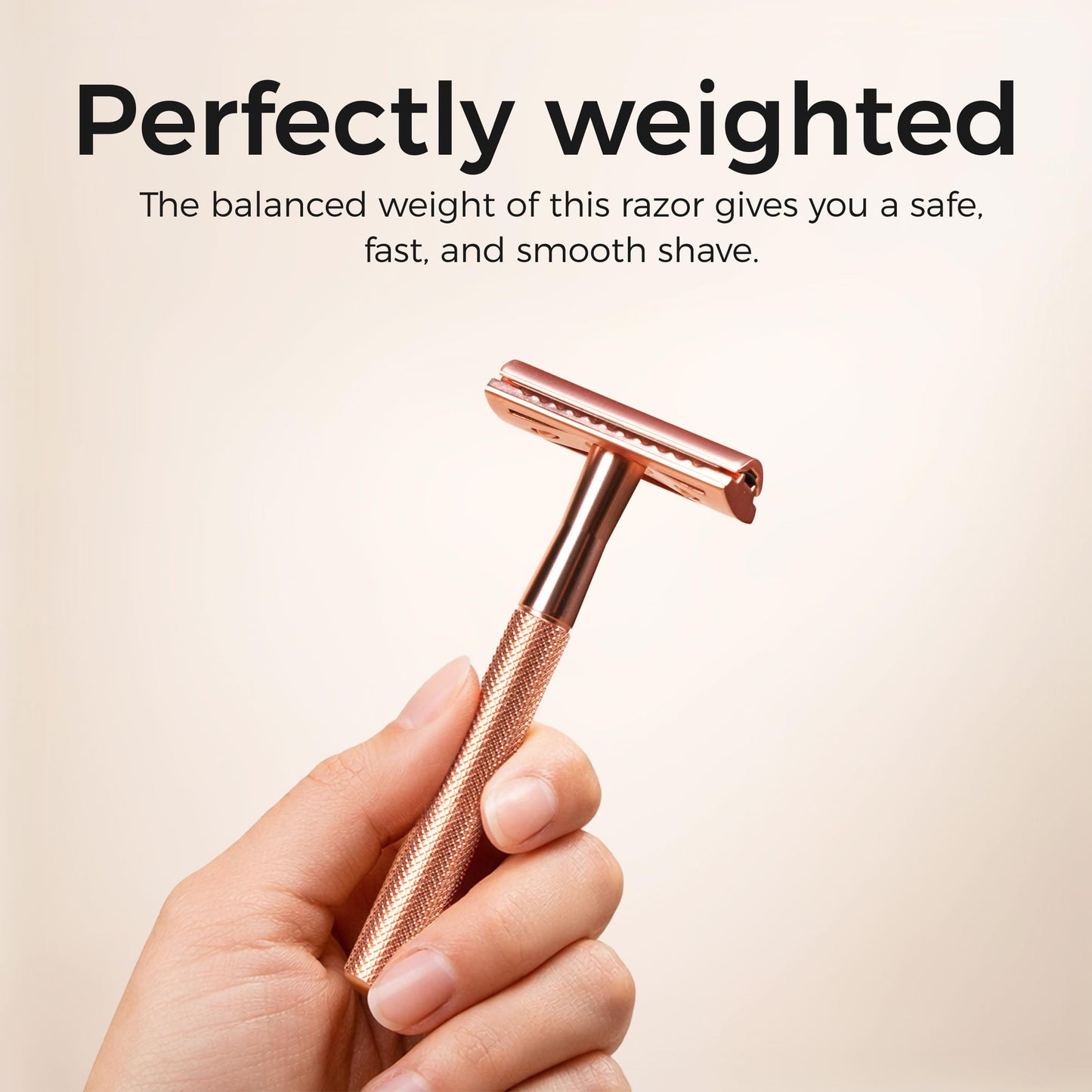ZOMCHI Safety Razor for Men&Women with 5 Double Edge Safety Razor Blades, Double Edge Razor, Reusable Razor, Plastic Free – Rose Gold