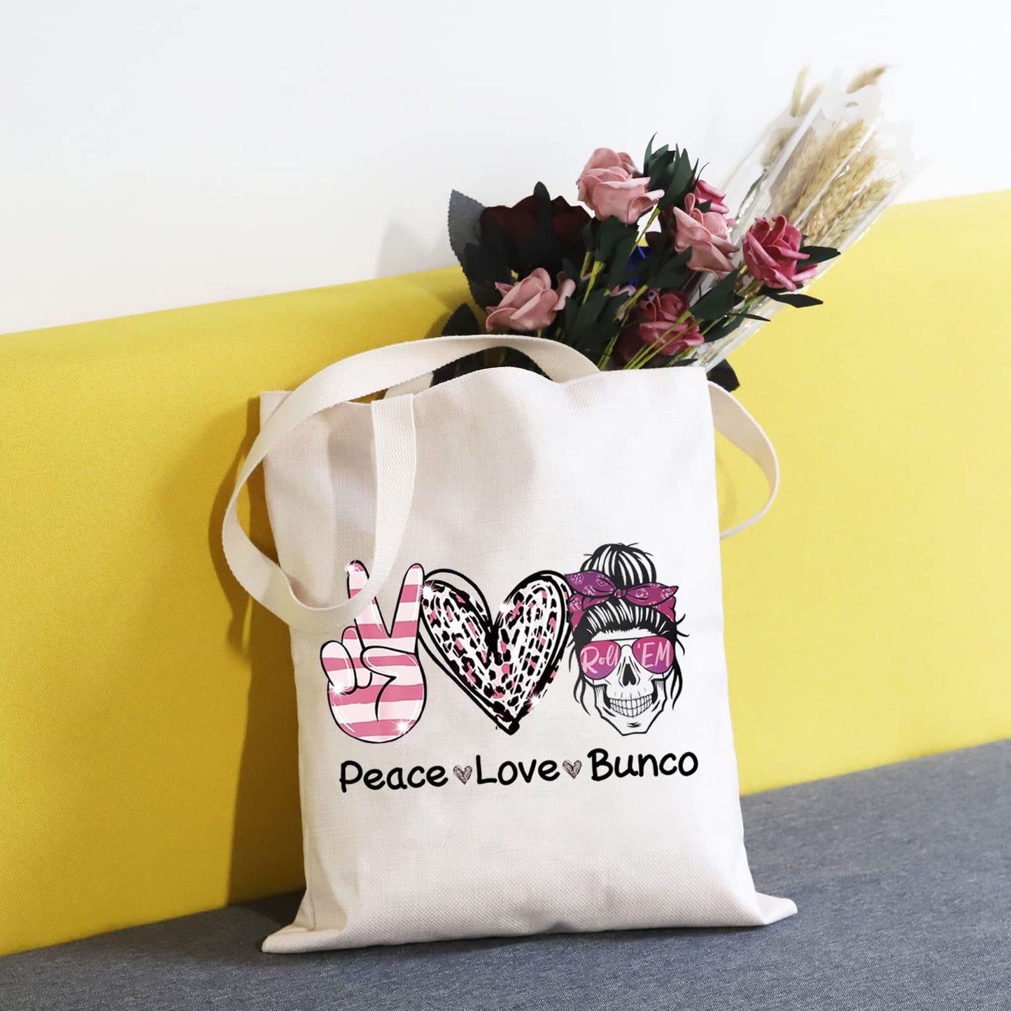 TSOTMO Bunco Dice Gamer Gift Peace Love Bunco Gambling Lover Zipper Pouch Makeup Bag (Peace Love Bunco tote)