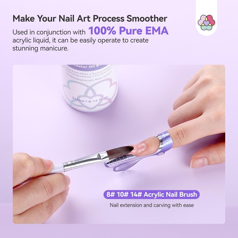 SAVILAND EMA Monomer Acrylic Nail Liquid: 8.12fl.oz Non-Yellowing Acrylic Liquid Monomer with Size 8,10,14 Nail Brushes for Acrylic Powder Application Beginner Nail Kit Home Nail Salon DIY