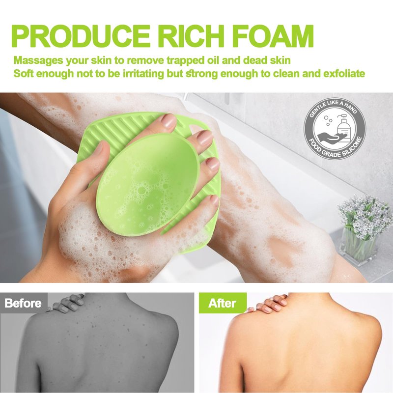 ARIOSOX Silicone Body Scrubber, Bath Brush,Gentle Texture Exfoliating Body Scrubber for Men and Women On Sensitive Skin, Soft Scrubber Builds Up Lather, Deep Skin Clean (Green)