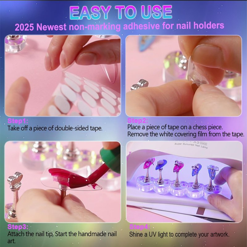 JINJINANV Nail Stand - Strong Magnetic Acrylic Holder for Press-Ons | Reusable Adhesive Tape, 1000 Practices