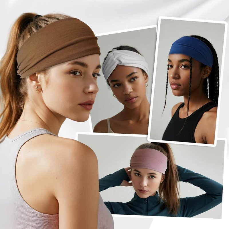 HSEM Headbands for Women - Non-Slip Wide Elastic Hair Bands | Soft Stretchy Cotton Turban Set (6 Pcs)