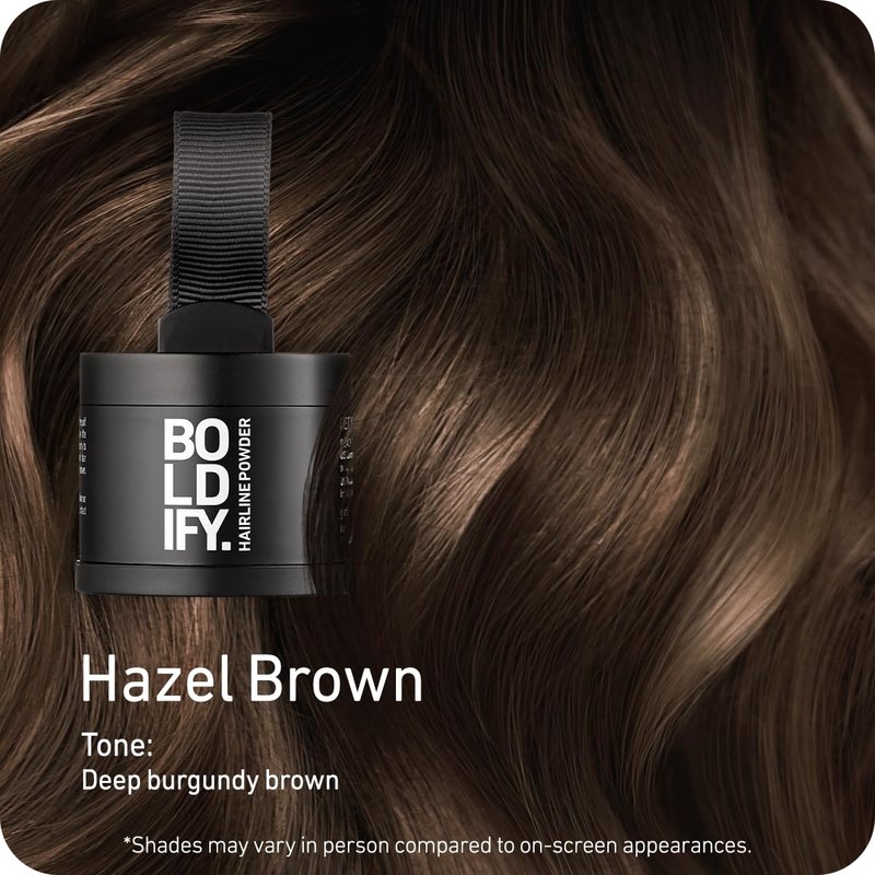 BOLDIFY Hairline Powder - Water-Resistant Root Touch Up Hair Color for Gray Coverage - 24-Hour Stain-Proof, Mess-Free Hair Powder for Thinning Hair - Hazel Brown