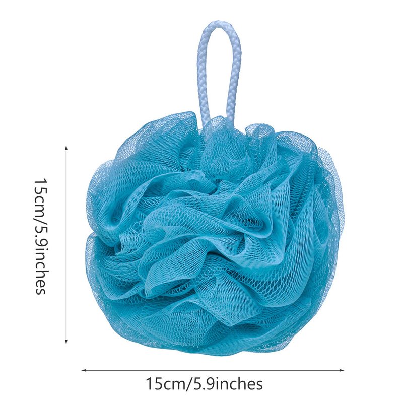 LISSOMPLUME Mesh Pouf Bath Sponge Exfoliating Shower Ball Pom Cleaning Accessory Blue Color
