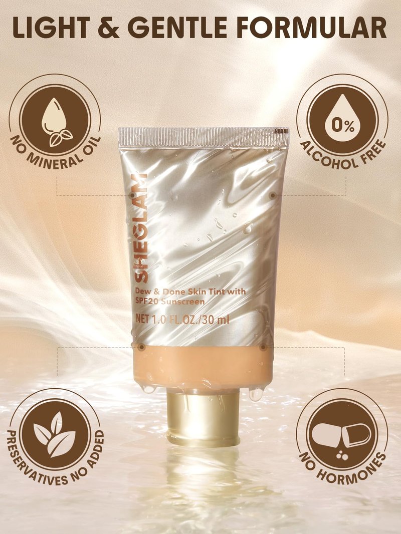 SHEGLAM Dew & Done Skin Tint with SPF20 Light-medium Coverage Foundation Evens Skin Tone-Chantilly