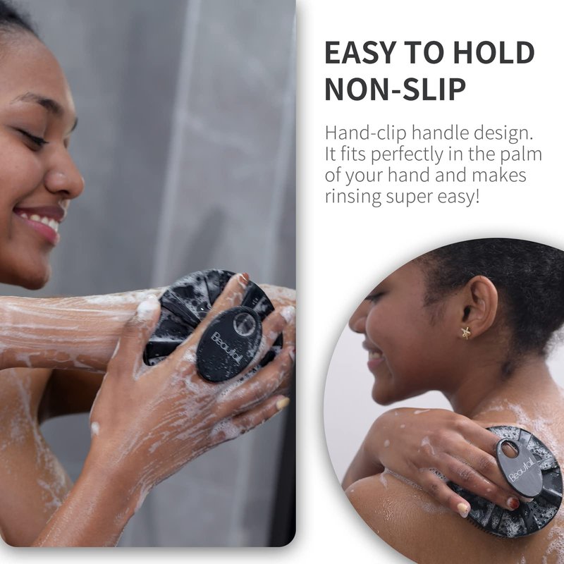 Silicone Body Scrubber, BEAUTAIL Shower Bath Scrubber, More Hygienic Than Traditional Loofah, Lather Nicely, Long Lasting, Gentle Exfoliating Brush for Women Men Baby Sensitive Skin, 1 Pack, Black
