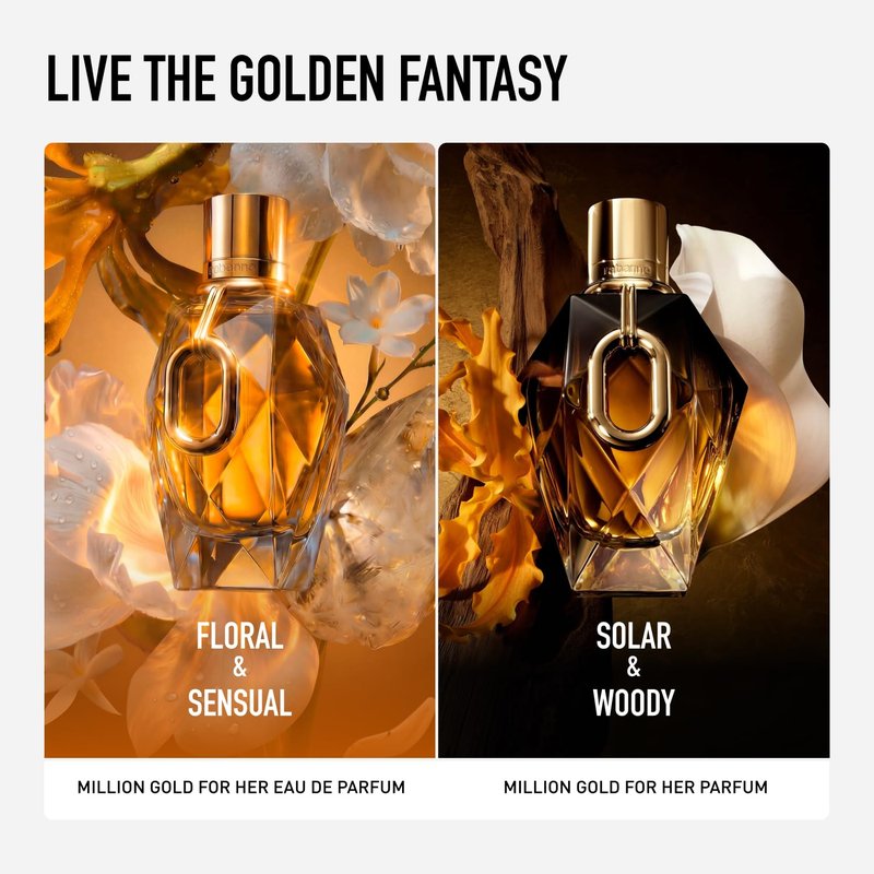 Rabanne Million Gold Eau de Parfum for Women - Long Lasting Luxury Fragrance with Sparkling Rose & White Flowers | 0.34 oz Travel Spray