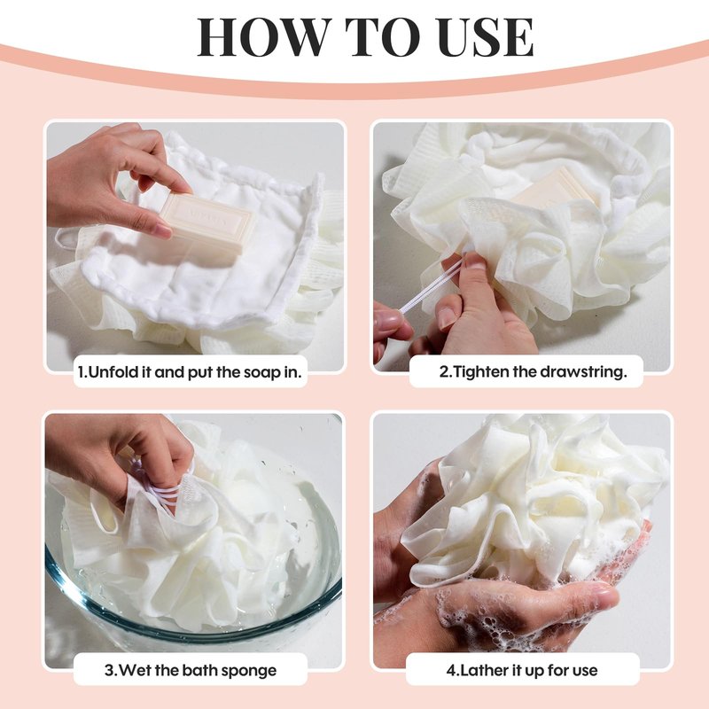 NVTED Bath Tools Set, 5 PCS Loofah Washcloth Combo 2-in-1, Suction Cup Bath Ball，Silicone Body Bath Brush with Waterproof Cosmetic Bag, for Body Wash and Smooth Skin