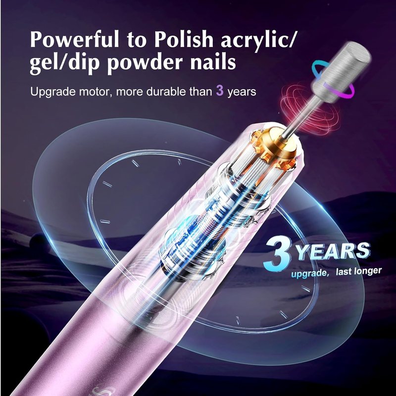 COSLUS Electric Nail Drill File - Professional Acrylic Gel Dip Powder Manicure Kit | Portable Polishing Tools with Drill Bits & Sanding Bands