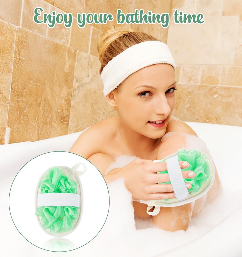 2Pcs Loofah Exfoliating, 2 in 1 Natural Green Pink Loofah for Women Reusable & Washable Loofa, Ideal for Body Scrubbing Gentle Exfoliation for Women & Men Shower Bath