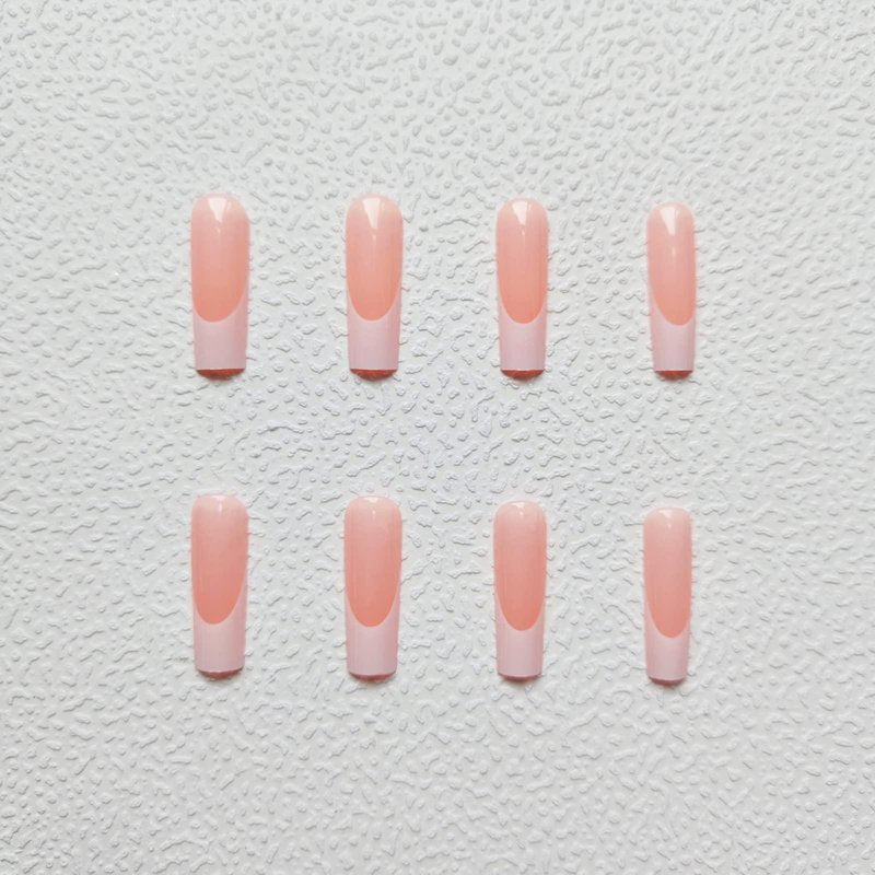 Long Press French Nails - Pinkish-White Acrylic Tip - Full Cover Glossy False Nails with Minimalist Design - 24 Pcs