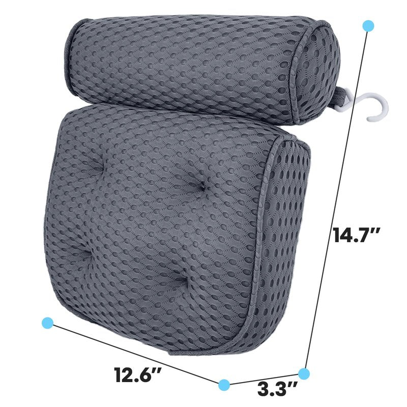 AEROiVi Luxury Bath Pillows for Tub，Bath Pillow Bathtub Pillows for Head and Neck Support Bath Cushion Made from Soft Spacer Mesh Material with Suction Cups,Gray