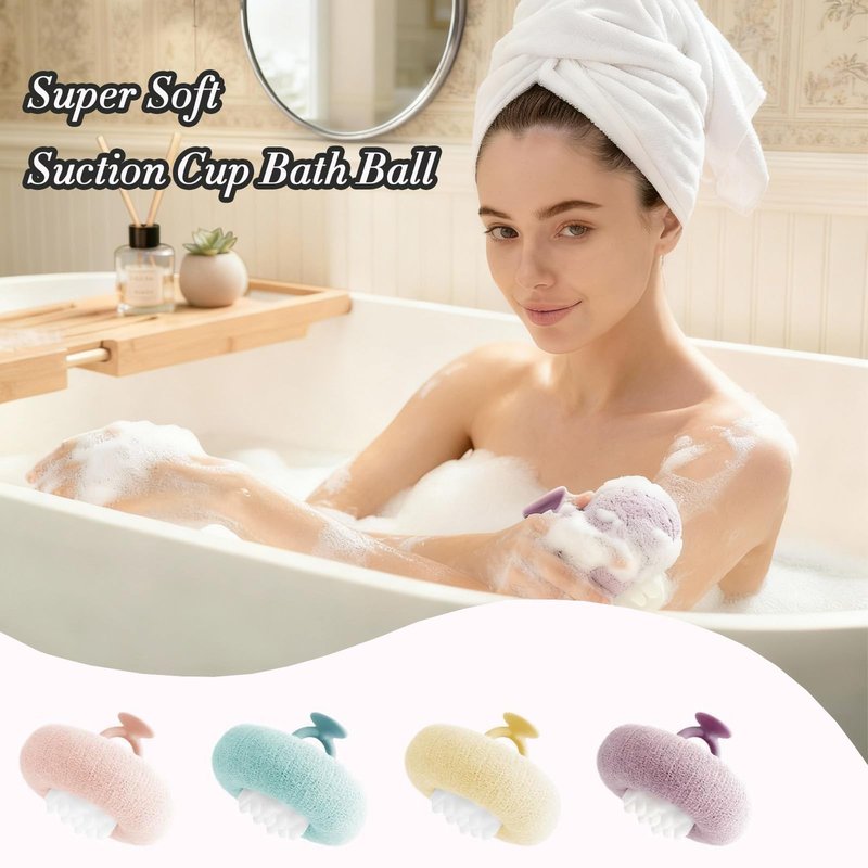 Super Soft Sunflower Suction Cup Bath Ball, Upgraded Exfoliating Body Bath Sponge, 2-in-1 Sponge Mesh Bath Cleaning Brush for Women and Men (Purple)