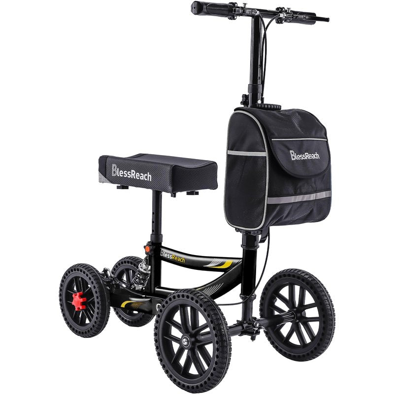 Knee Scooter, 350lbs Capacity, 13" Big PU Seat, Disc Brake Knee Walker, All Terrain Foldable Knee Scooter Walker with Bag for Foot Injuries Compact Crutches Alternative (Black)