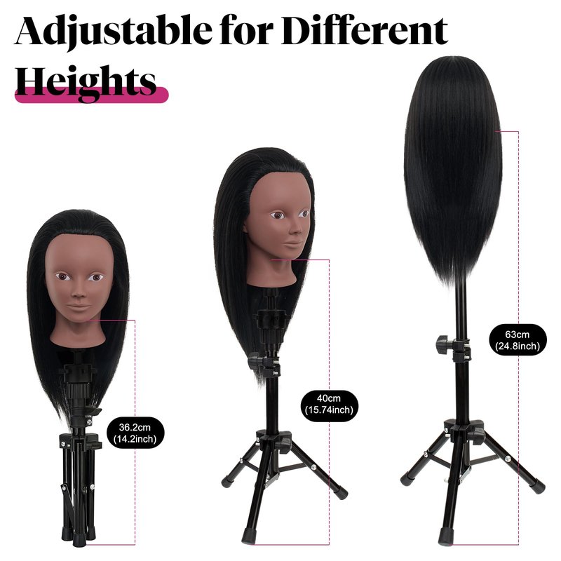 18" Mannequin Head Human Hair with Stand - 100% Real Hair Mannequin Head for Makeup Practice, Cosmetology Manikin Doll Head for Hair Styling, Hairdressing Training Head for Braiding with Tripod,Black