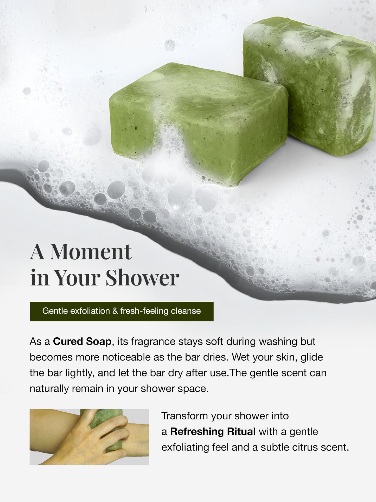 Marodi Body Scrub Bar Soap, 7 Oz (200g), Korean Exfoliating Body Wash Bar with Green Tea & Centella Extract, Subtle Fruity Citrus Scent, Deep Cleaning, Moisturizing & Refreshing, Sunrise Mist
