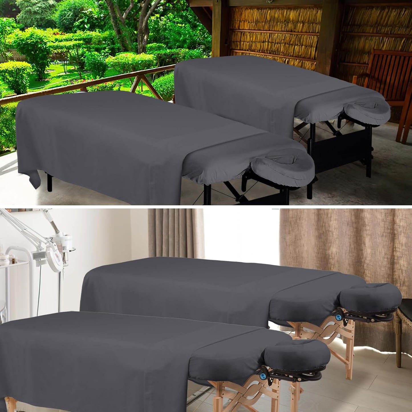 Skiennix Premium Microfiber Massage Table Sheets - 3-Piece Set with Fitted Cover & Face Rest - Grey