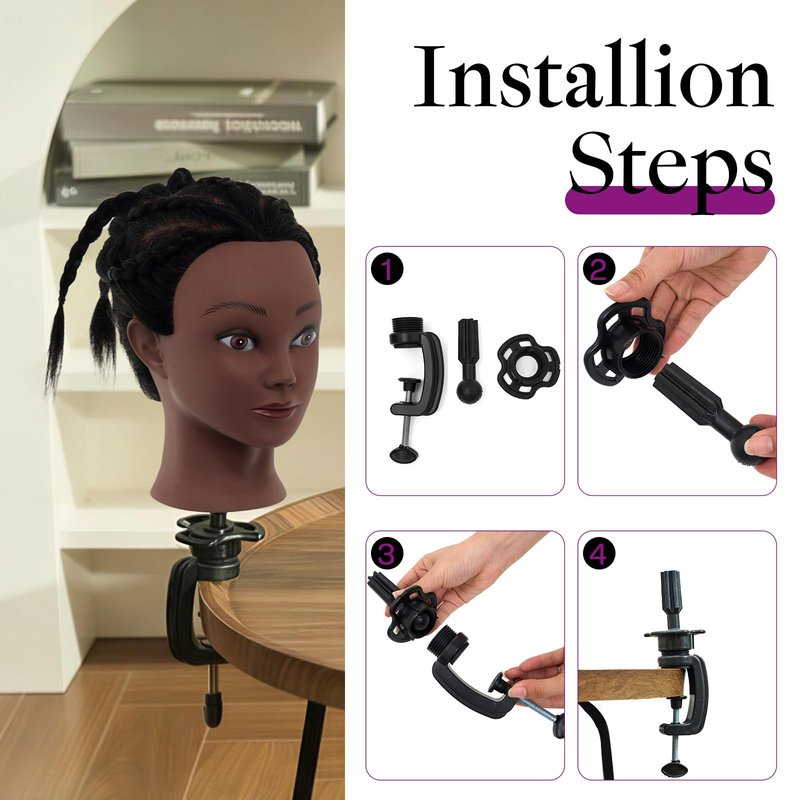 100% Mannequin Head Human Hair,18" Real Hair Mannequin Head,Cosmetology Manikin Doll Head for Hair Styling,Practice Dying, Braiding Curling Training Head with Table Clamp,Black
