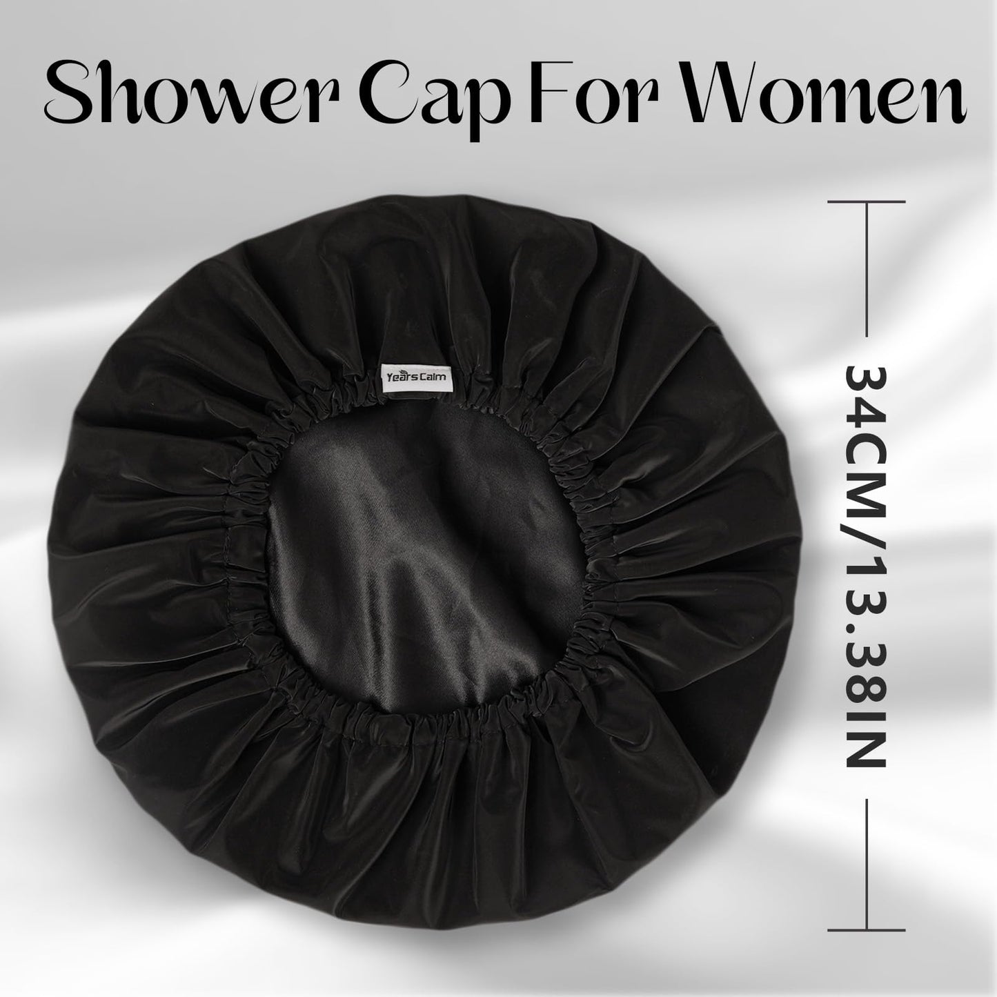 Years calm Shower Cap Reusable Waterproof, Double-Layer Hair Cap for Women, with Elastic Band, Ideal for Shower, Spa, Travel & Cleaning (black, One Size)