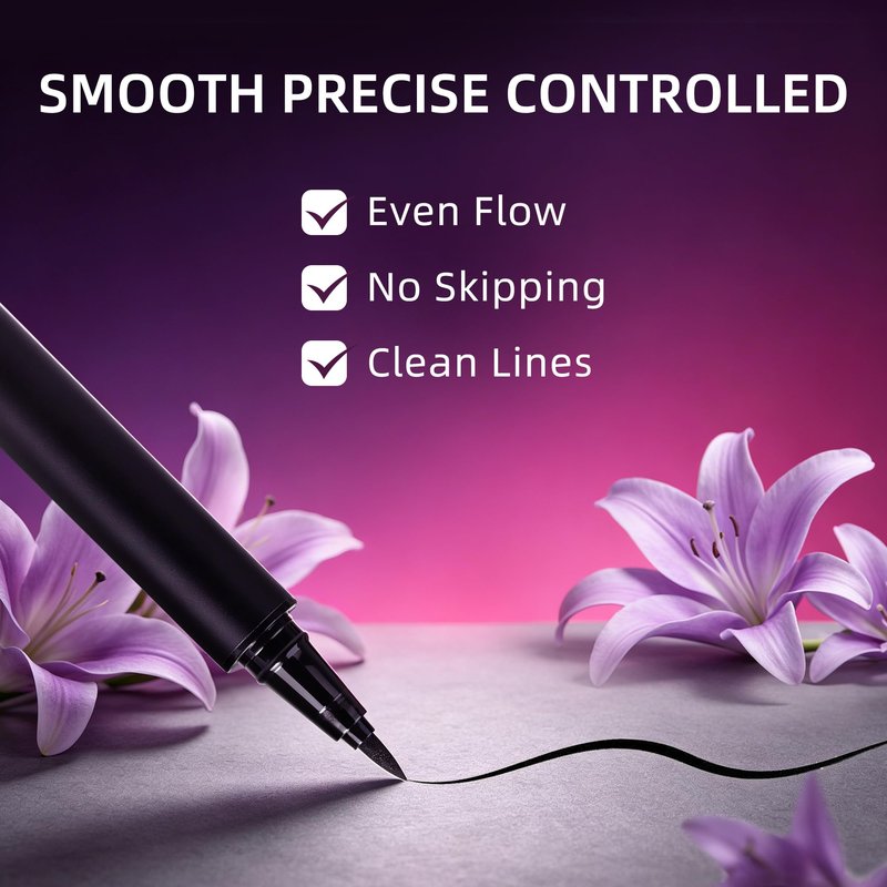 Black Eyeliner, Liquid Eyeliner Waterproof with Ultra Fine Brush, Quick Drying, Smudge Resistant, Eye Liner Intense Pigment Liquid Pen for Long Lasting Satin Finish, Cruelty-Free, Vegan, 0.042 Fl Oz