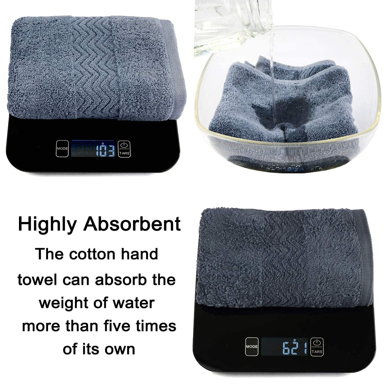 Cleanbear 100% Cotton Hand Towels, Highly Absorbent, Set of 2 (Blue-Grey), 13 x 28 Inches