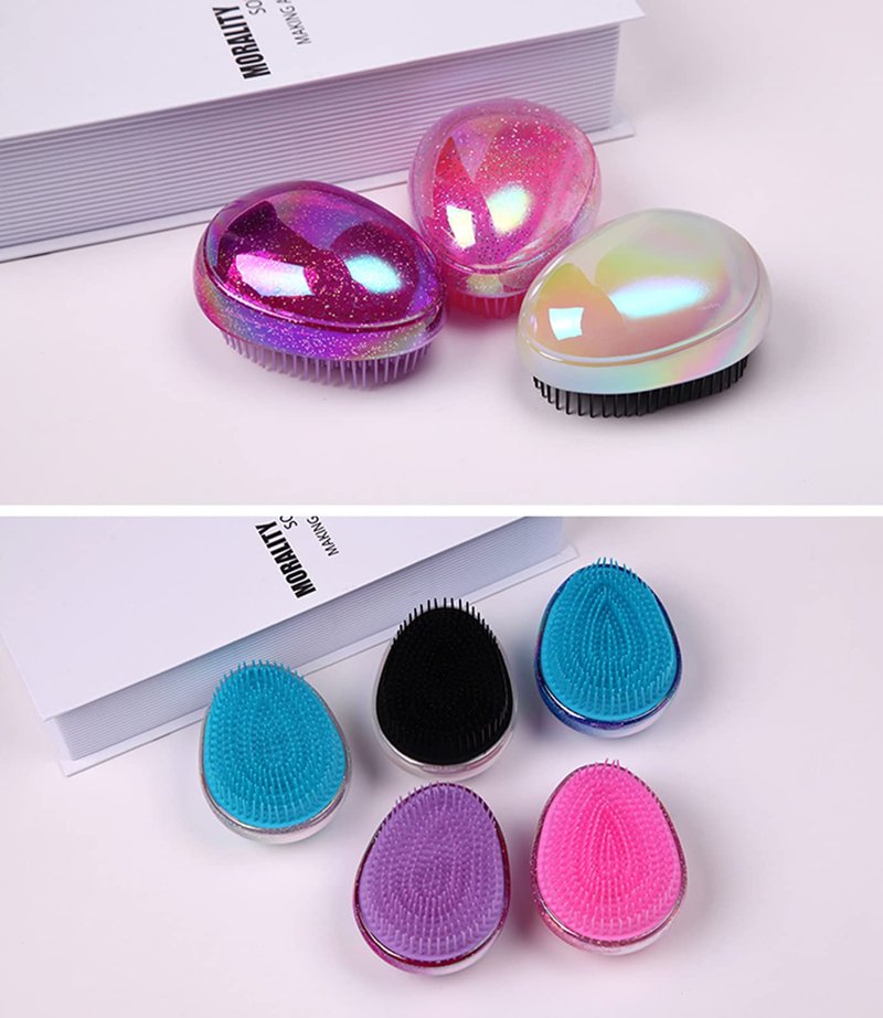 Detangling Brush, Hair Brush Portable Travel, Glitter Egg Shape Anti Static Knots, Air Cushion Massage Detangler Brush for Curly Long Thick Dry Wet Frizzy Damaged Hair Adults Kids