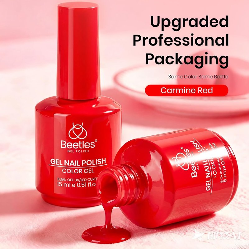 Beetles Red Gel Polish - Bright Red Soak Off UV LED Nail Polish | 15ML Long-Lasting Summer Manicure