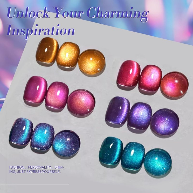Born Pretty Cat Eye Magnetic Gel Nail Polish - Colorful Holographic Glitter Set | 6PCS for DIY Manicure
