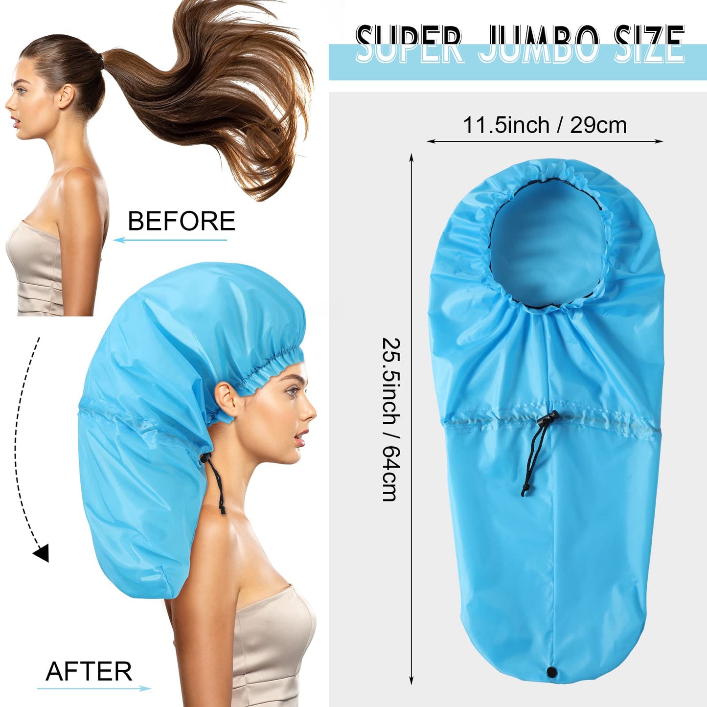 Eurzom 4 Pcs Large Shower Cap for Braids Extra Long Shower Cap for Women Long Hair Locs Foldable Waterproof Reusable XL Hair Bonnets for Dreadlocks Drawstring Bath Caps(Pink, Blue, Green, Purple)
