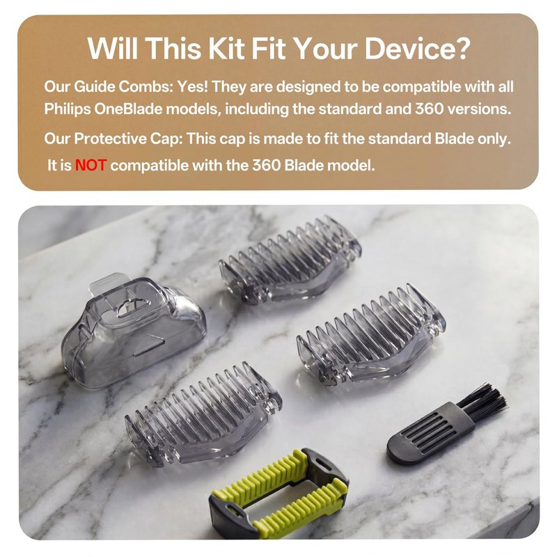 KIONCARE Guards Kit Plus for Philips Norelco OneBlade, with 1–6mm Guide Combs (6 Sizes), Replacement Body Comb, Protective Cap and Organizer Stand