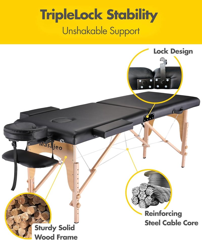 Portable Massage Table - Professional Spa & Salon Bed | Adjustable Height, 84" Long, 500 LBS Capacity, Black