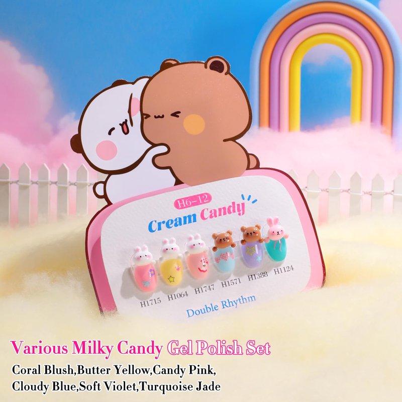 Double Rhythm Gel Polish Set - 6 Pcs Hema-Free Soak Off Kit for DIY Nail Art | Neutral Milky Colors