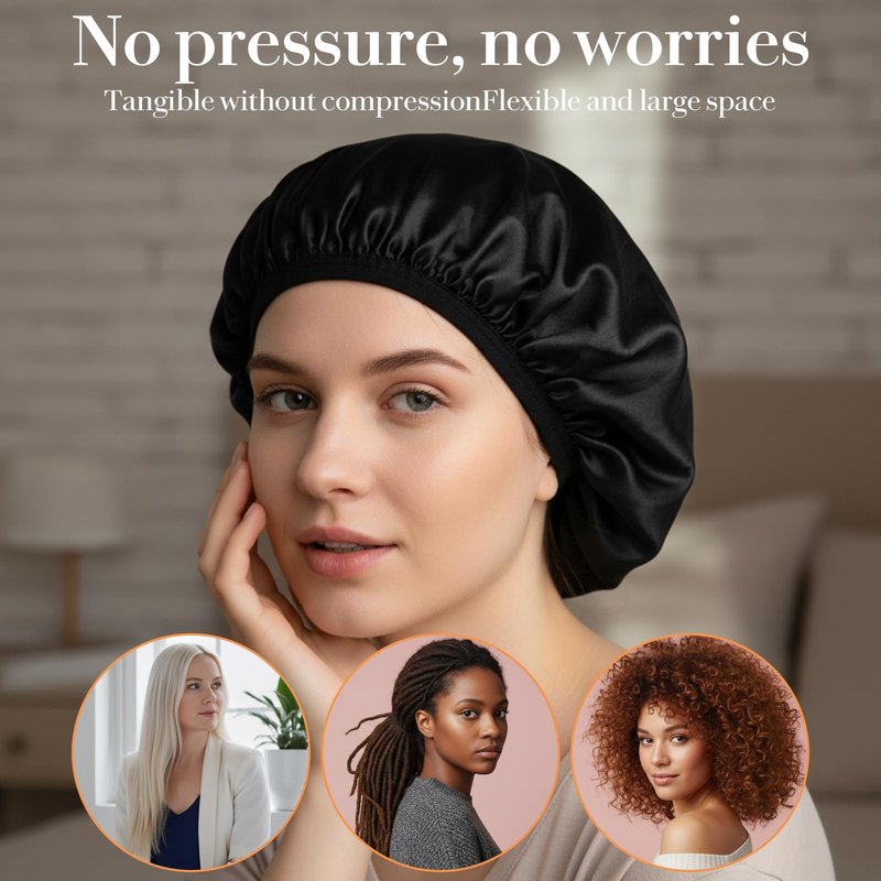 Sibba Shower Cap Elastic Shower Bonnet Caps Bath Hair Wrap Hat Treatment Caps for Women Reusable Waterproof Bathing Cap PEVA Lined for Braids Long Thick Hair Home Spa Travel Accessories (Black)