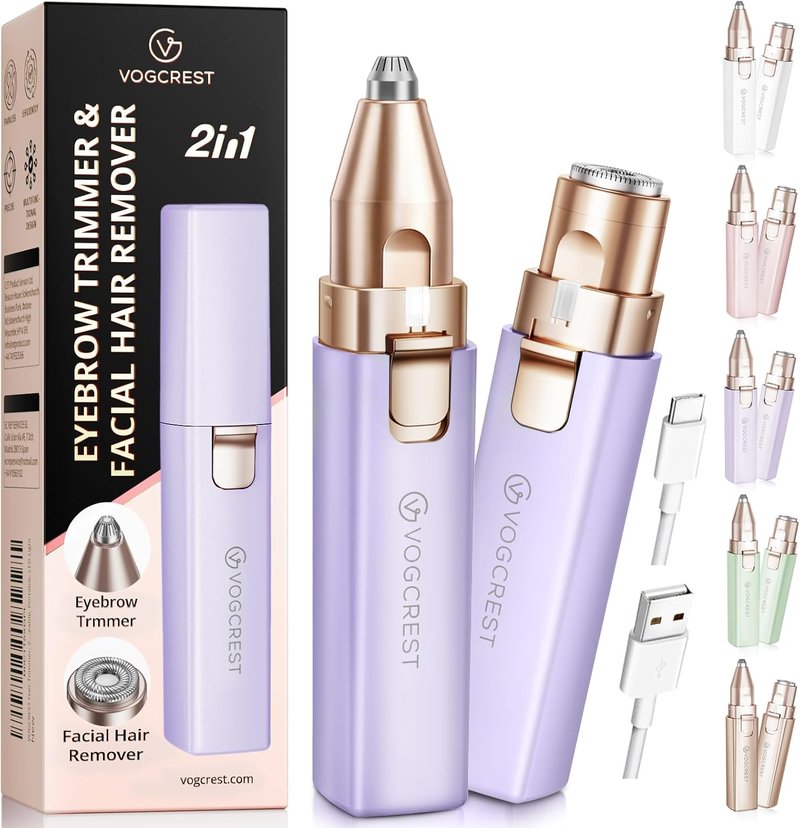 Rechargeable Facial Hair Remover - 2-in-1 Electric Eyebrow & Facial Trimmer with LED Light | Purple
