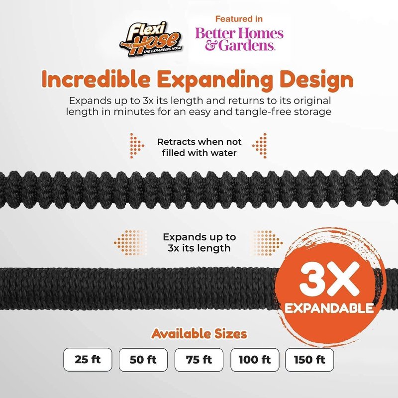 Flexi Hose Expandable Garden Hose - 50FT Lightweight & Retractable | 8 Function Nozzle, No-Kink Design