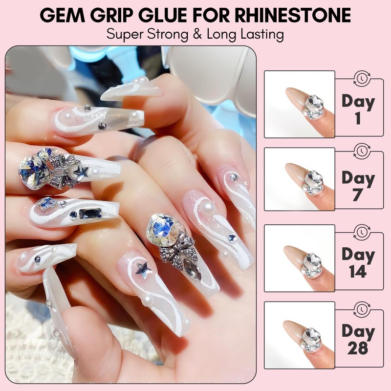 Makartt No Wipe Rhinestone Glue for Nails, 30G Super Strong Nail Charm Glue Bling Gel for 3D Decorations Nail Art Gems Jewelry Diamond for Nail Techs Supplies Beginners, Nail Lamp Required