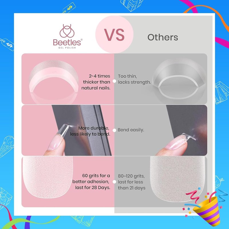 Beetles Gel Nail Tips - Pre-Etched Half Matte Square Short | 288 Pcs in 12 Sizes for Easy DIY Nail Extensions