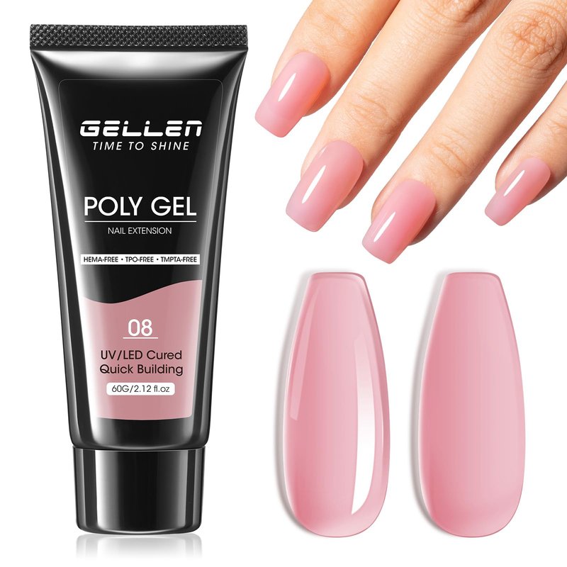 GELLEN Poly Gel Builder Nail Gel for Nail Extension Nail Strengthener, Hema & TPO& TMPTA free, 60g 08 Pink Nude Nails Enhancement Thickening Long-lasting Nail Art Design for Easy DIY at Home Salon