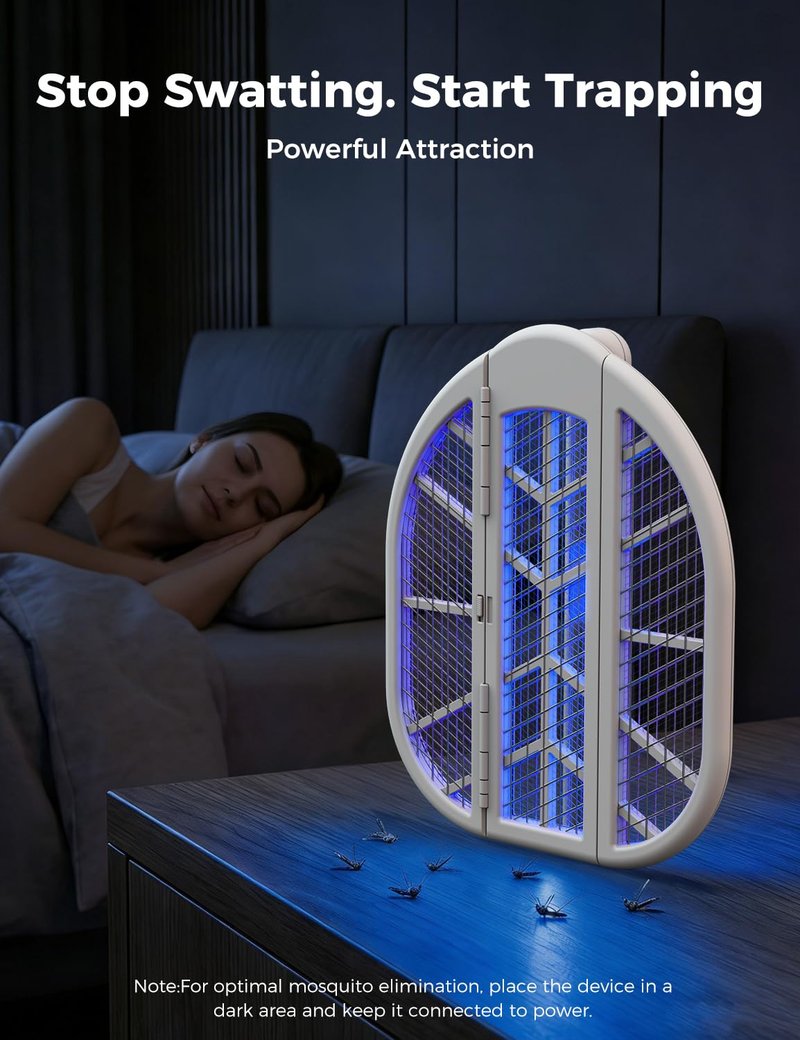 Sheevar 4000V Foldable Electric Fly Swatter 1500mAh Rechargeable Bug Zapper Racket Mosquito Trap & Zapper with Dual Modes & Blue Light for Office Backyard Patio Camping Indoor Home