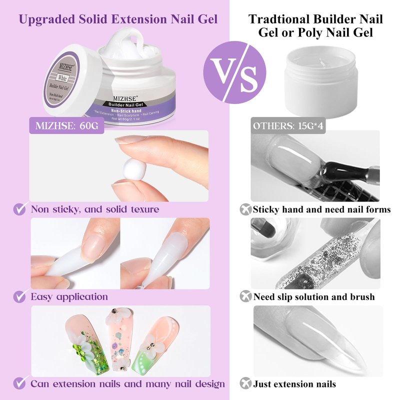MIZHSE 60g White 3D Gel Nail Art Sculpting, Solid Builder Gel for Nails Non-Sticky Carving Molding Hard Extension Gels Soak Off U V LED for Salon Manicure Home DIY