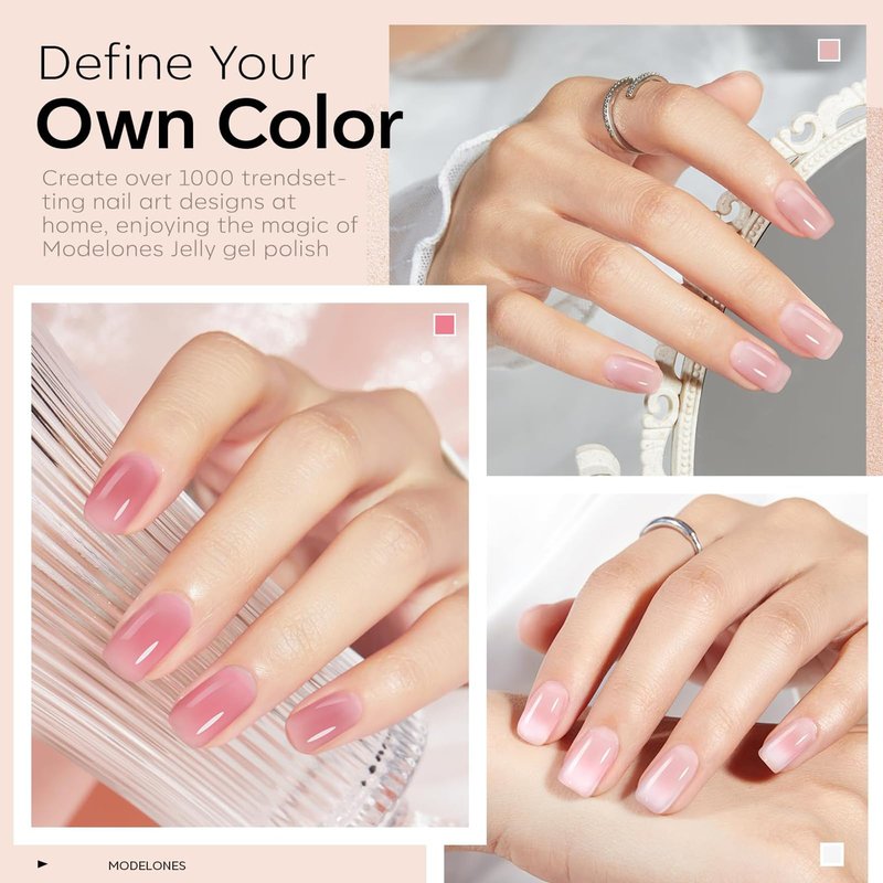 modelones Gel Nail Polish Set, 6 Colors Jelly Gel Polish White Nude Pink Neutral Translucent Nail Polish Soak Off LED Lamp Cured Soapnails Manicure Salon DIY Girl Women Gift