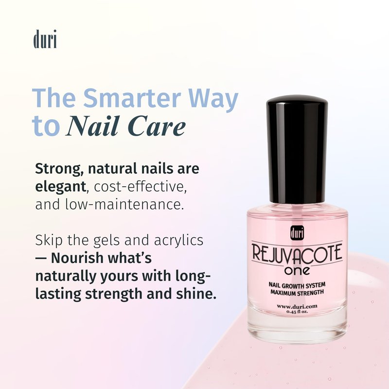 Duri Rejuvacote 1 Original Maximum Strength Nail Growth System Base and Top Coat - Nail Hardener Repair Chipping Strengthen Breaking and Brittle Treatment, by Duri Cosmetics (Pack of 1)