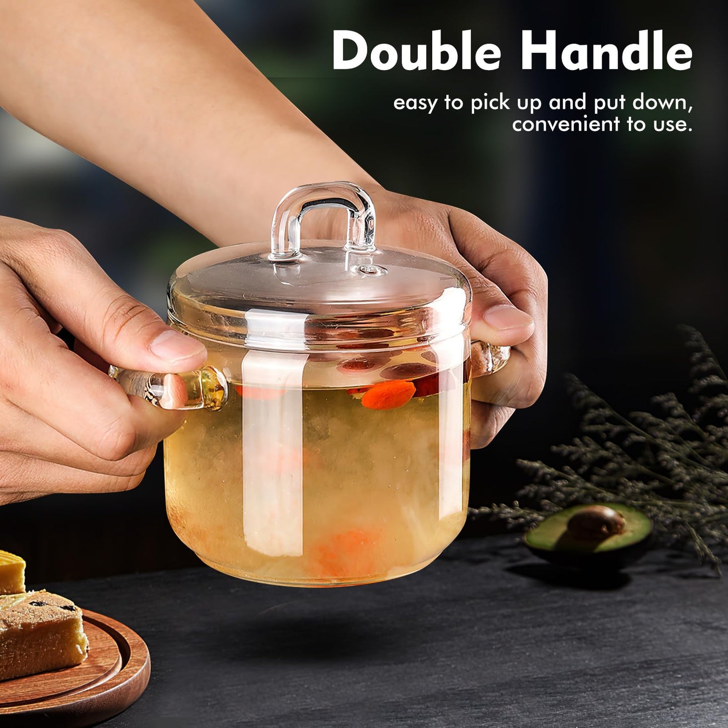 Hemoton Glass Stewing Pot with Lid 12Oz Borosilicate Heat-Resistant Soup Pot for Steamed Eggs Bird S Nest Kitchen Cookware Transparent Steam Bowl