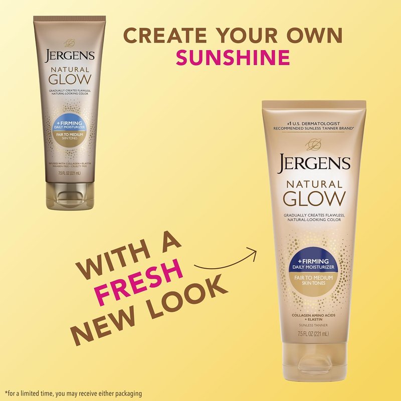 Jergens Natural Gradual Glow Daily Moisturizer Bundle - Firming & SPF 20 | 7.5oz + 2oz, Fair to Medium