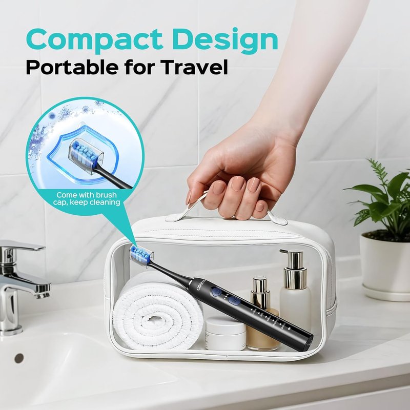 COSLUS C30 Electric Toothbrush - 3 Intensities & 5 Modes for Gentle Ultra-Clean Feel | Black, 1PC