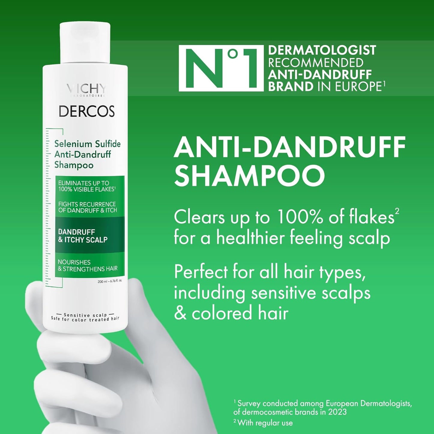 Vichy Dercos Dandruff Shampoo, Antifungal Itchy Scalp Treatment for Men & Women, Clinical Strength Selenium Sulfide, Formulated with Niacinamide & Salicylic Acid, Color Safe, Dermatologist Recommended